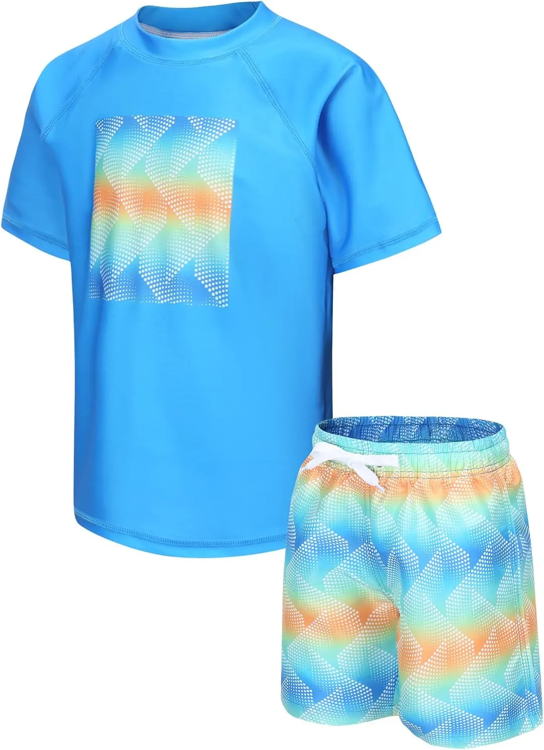 Moon Tree Boys Rash Guard Set for Boys 2 Piece Swimsuits Short Sleeve Bathing Suits with Trunks Quick Dry Swim Shirts