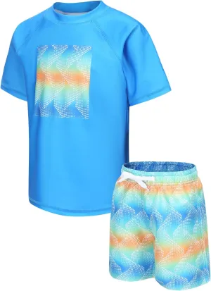 Moon Tree Boys Rash Guard Set for Boys 2 Piece Swimsuits Short Sleeve Bathing Suits with Trunks Quick Dry Swim Shirts