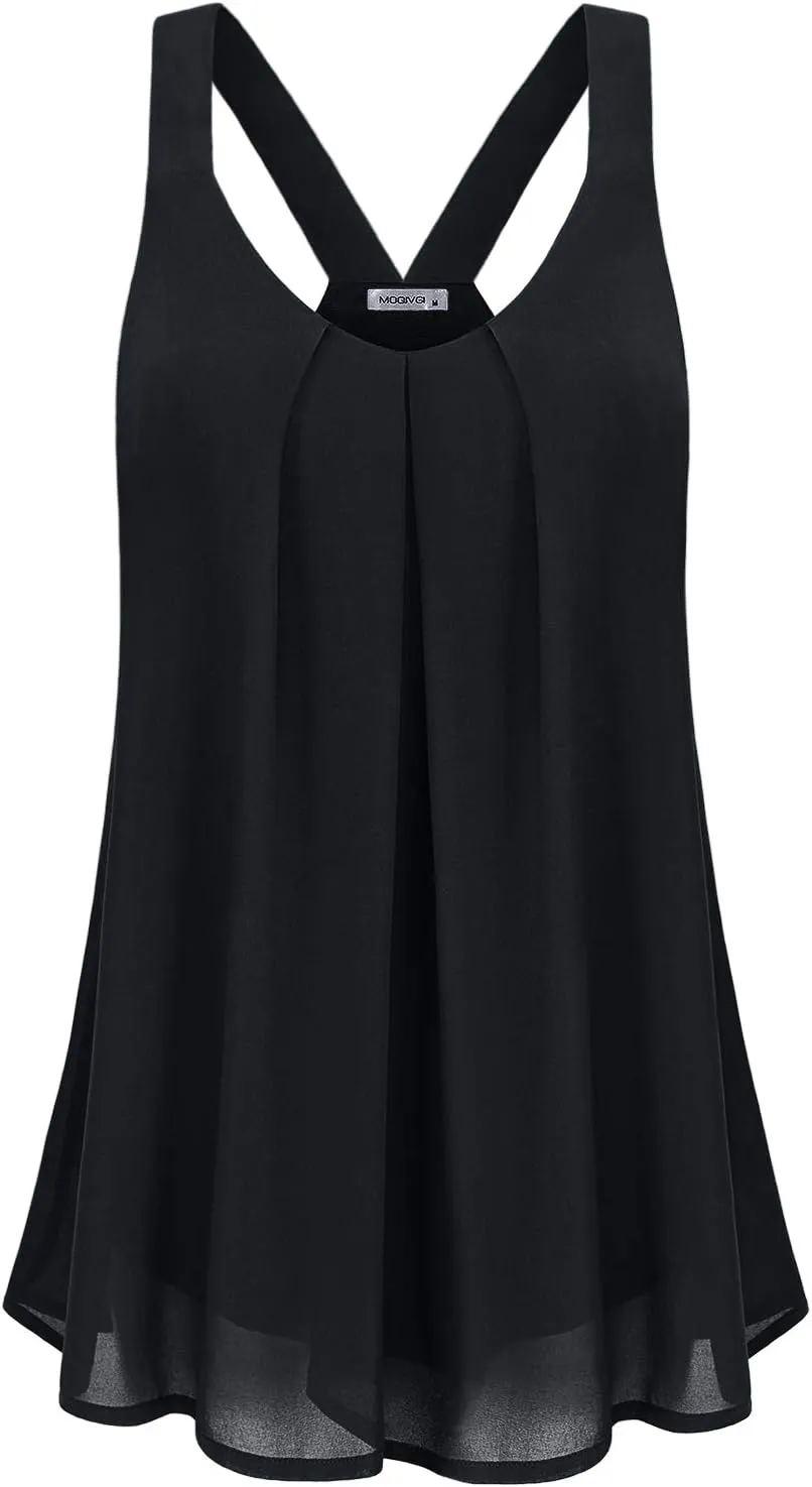 MOQIVGI Womens Dressy Casual Summer Flowy V Neck Double Layer Chiffon Tank Tops