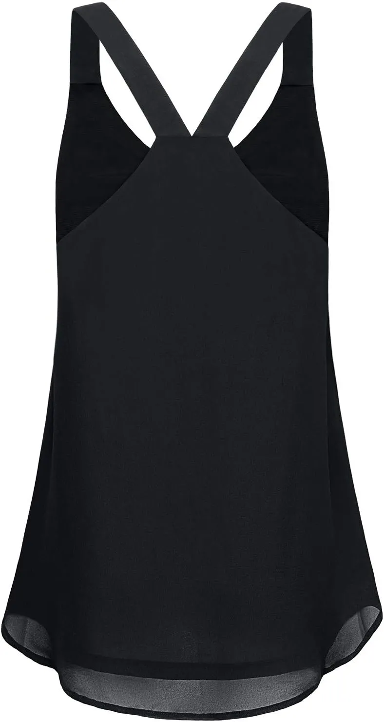 MOQIVGI Womens Dressy Casual Summer Flowy V Neck Double Layer Chiffon Tank Tops