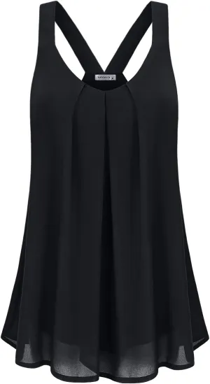 MOQIVGI Womens Dressy Casual Summer Flowy V Neck Double Layer Chiffon Tank Tops