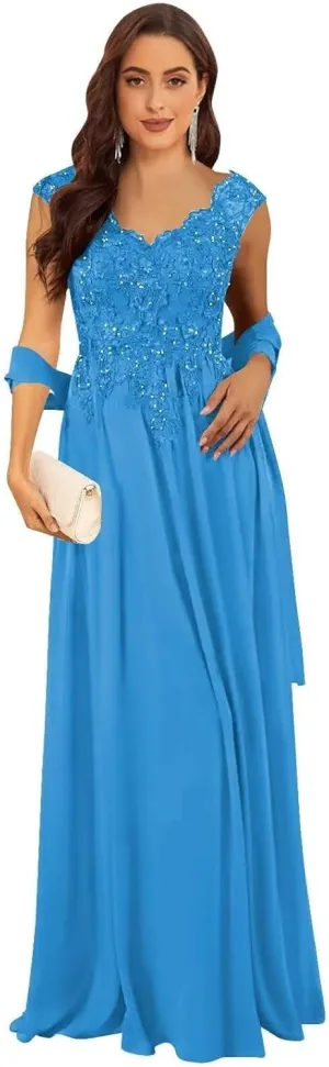 Mother of The Bride Dresses for Wedding Lace Appliques 2 Pieces Prom Dress Long Chiffon Formal Evening Party Gowns