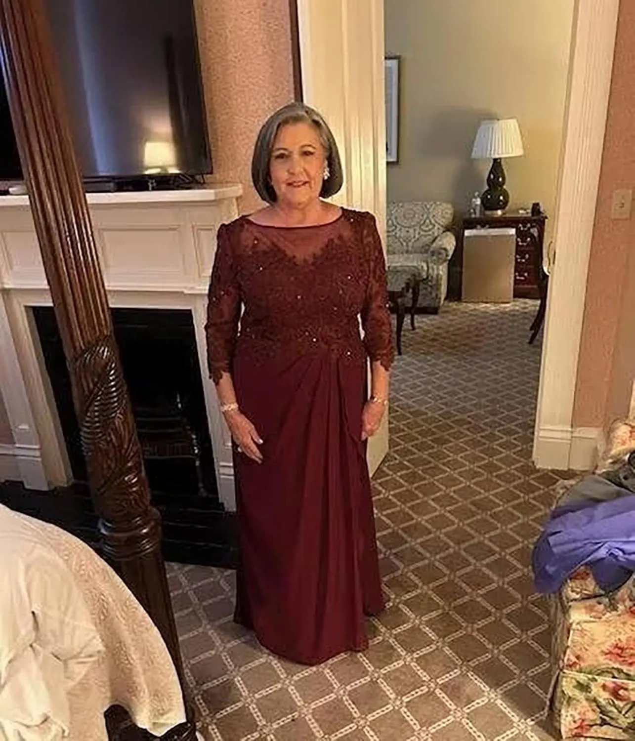 Mother of The Bride Dresses Lace Chiffon Formal Evening Dresses Long Scoop Neck Wedding Guest Dresses for Women Plus Size