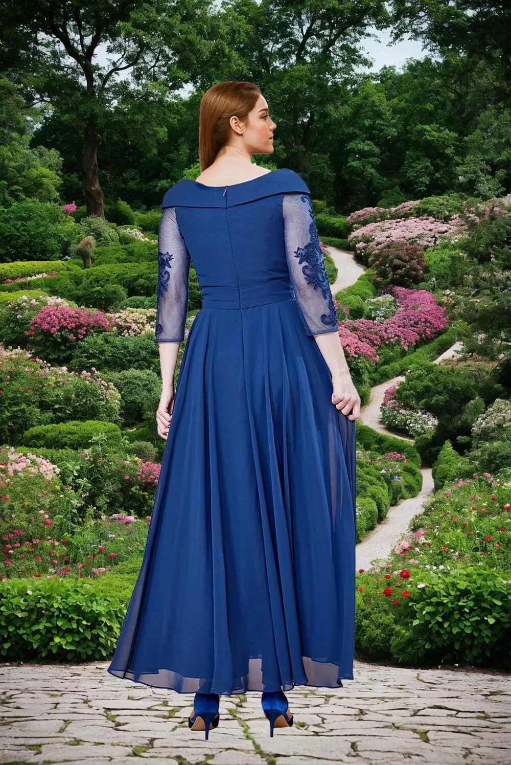 Mother of The Bride Dresses Lace V Neck Formal Evening Dress Long Sleeve Chiffon Evening Gown A Line