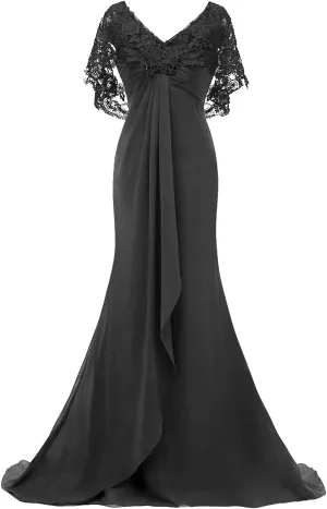 Mother of The Bride Dresses Long Prom Evening Gowns Mermaid Wedding Dress Lace Cloak Ruffles
