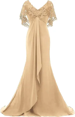 Mother of The Bride Dresses Long Prom Evening Gowns Mermaid Wedding Dress Lace Cloak Ruffles