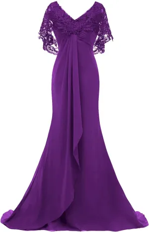Mother of The Bride Dresses Long Prom Evening Gowns Mermaid Wedding Dress Lace Cloak Ruffles