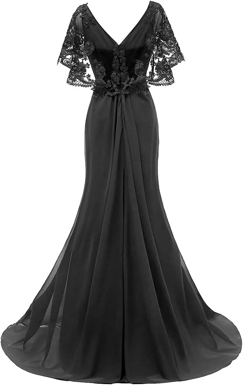 Mother of The Bride Dresses Long Prom Evening Gowns Mermaid Wedding Dress Lace Cloak Ruffles