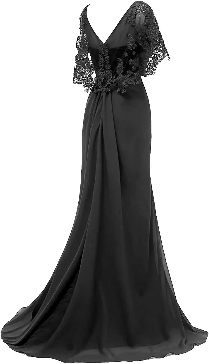 Mother of The Bride Dresses Long Prom Evening Gowns Mermaid Wedding Dress Lace Cloak Ruffles