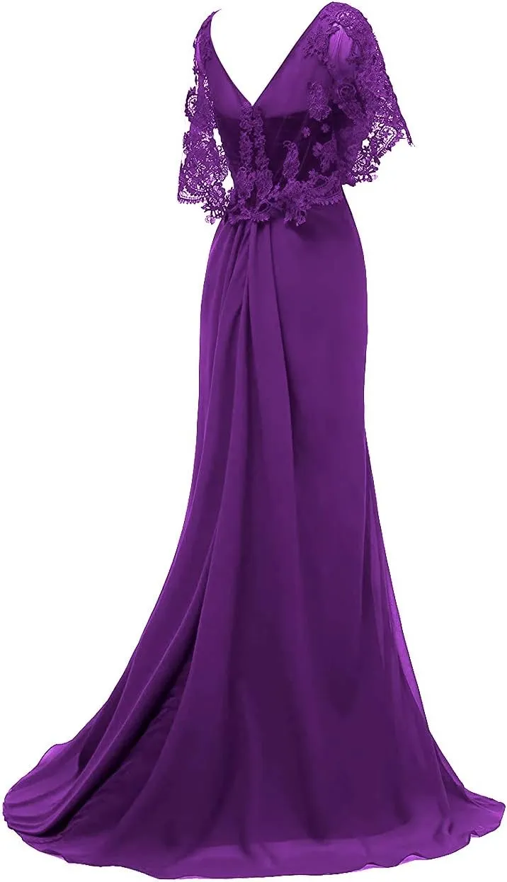 Mother of The Bride Dresses Long Prom Evening Gowns Mermaid Wedding Dress Lace Cloak Ruffles