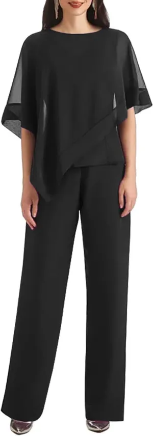 Mother of The Bride Pant Suits for Women Chiffon 3 Pieces Wedding Guest Pants Outfit for Women