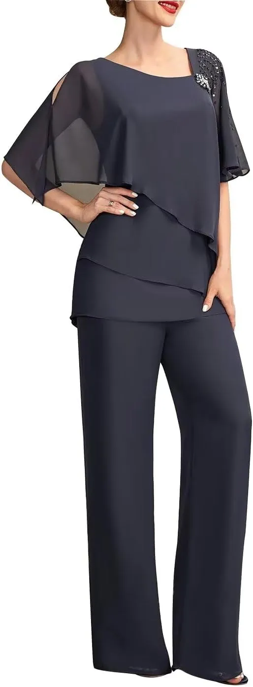 Mother of The Bride Pants Suits 2PCS Formal Dresses Outfit Set Evening Gowns for Women of The Groom Jumpsuit