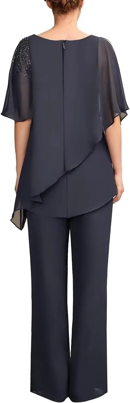 Mother of The Bride Pants Suits 2PCS Formal Dresses Outfit Set Evening Gowns for Women of The Groom Jumpsuit