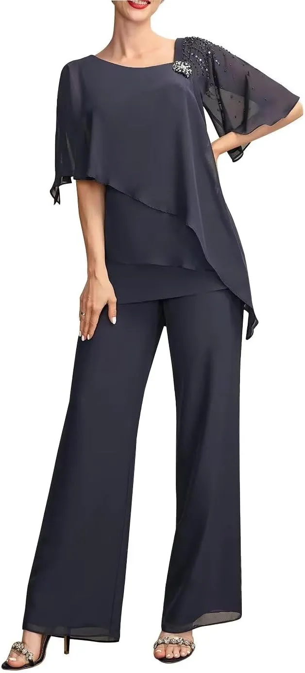 Mother of The Bride Pants Suits 2PCS Formal Dresses Outfit Set Evening Gowns for Women of The Groom Jumpsuit