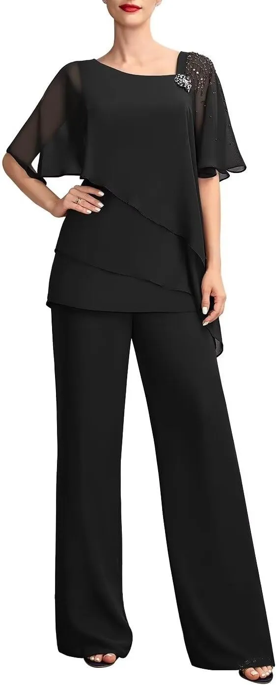 Mother of The Bride Pants Suits 2PCS Formal Dresses Outfit Set Evening Gowns for Women of The Groom Jumpsuit