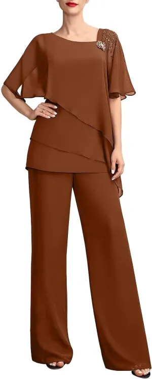 Mother of The Bride Pants Suits 2PCS Formal Dresses Outfit Set Evening Gowns for Women of The Groom Jumpsuit
