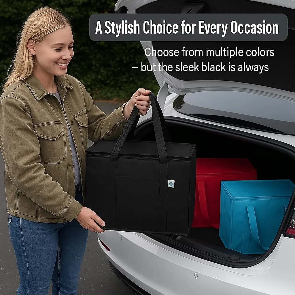 musbus 2-Pack XL-Large Insulated Grocery Shopping Bags, Red, Reusable, Heavy Duty, Zipped Zipper,Collapsible,Tote,Cooler,Groceries,for car,Recycled Material Warm Foldable Bag