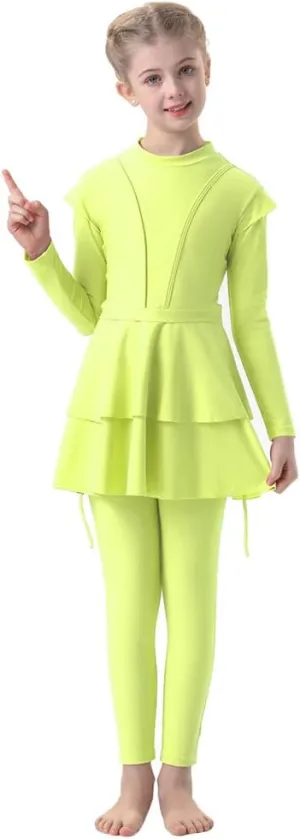 Muslim Swimsuits for Girls Modest Swimwear Full Cover Hijab Burkini Islamic Top Pants Cap 3PCS Rash Guard Sets
