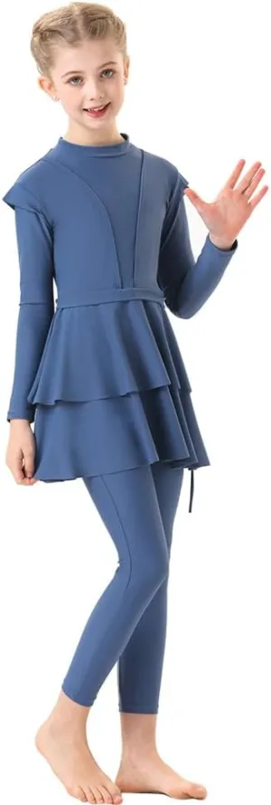 Muslim Swimsuits for Girls Modest Swimwear Full Cover Hijab Burkini Islamic Top Pants Cap 3PCS Rash Guard Sets