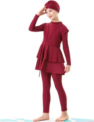 Muslim Swimsuits for Girls Modest Swimwear Full Cover Hijab Burkini Islamic Top Pants Cap 3PCS Rash Guard Sets