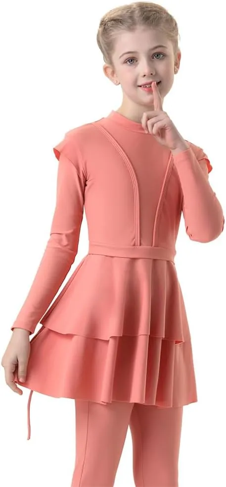 Muslim Swimsuits for Girls Modest Swimwear Full Cover Hijab Burkini Islamic Top Pants Cap 3PCS Rash Guard Sets