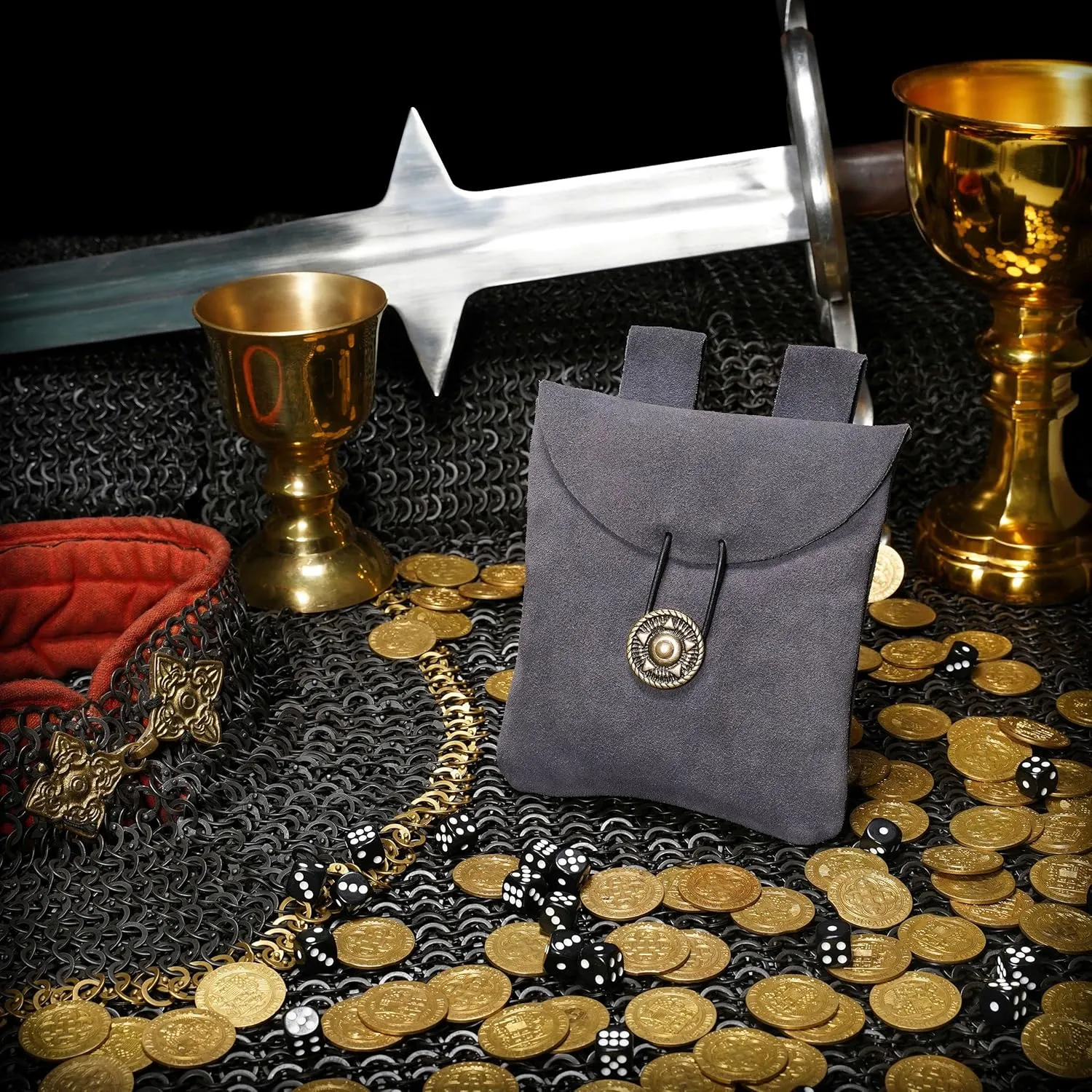 Mythrojan Medieval Renaissance Suede Jewelry Belt Pouch LARP Costume Waist Bag  Dark Blue
