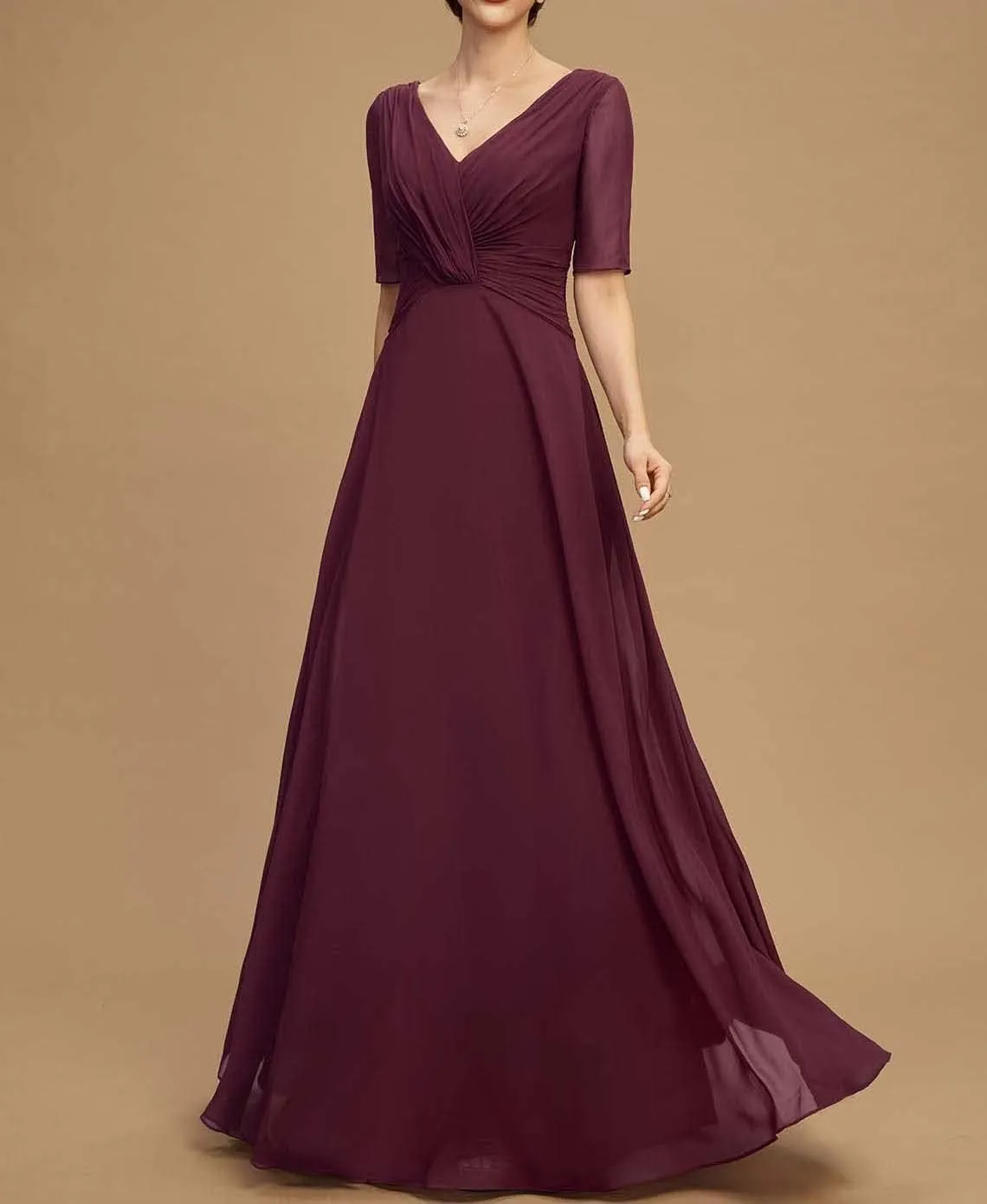 NABN Lace Appliques Mother of The Bride Dress Half Sleeves A line Chiffon Formal Wedding Party Prom Gowns for Women