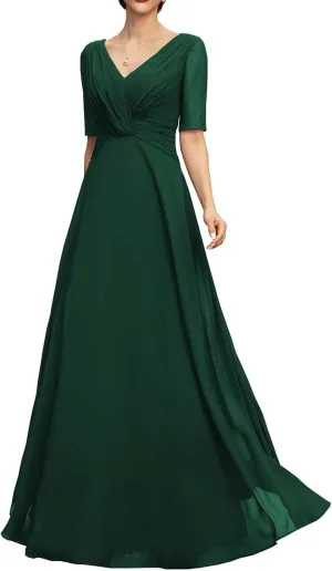 NABN Lace Appliques Mother of The Bride Dress Half Sleeves A line Chiffon Formal Wedding Party Prom Gowns for Women