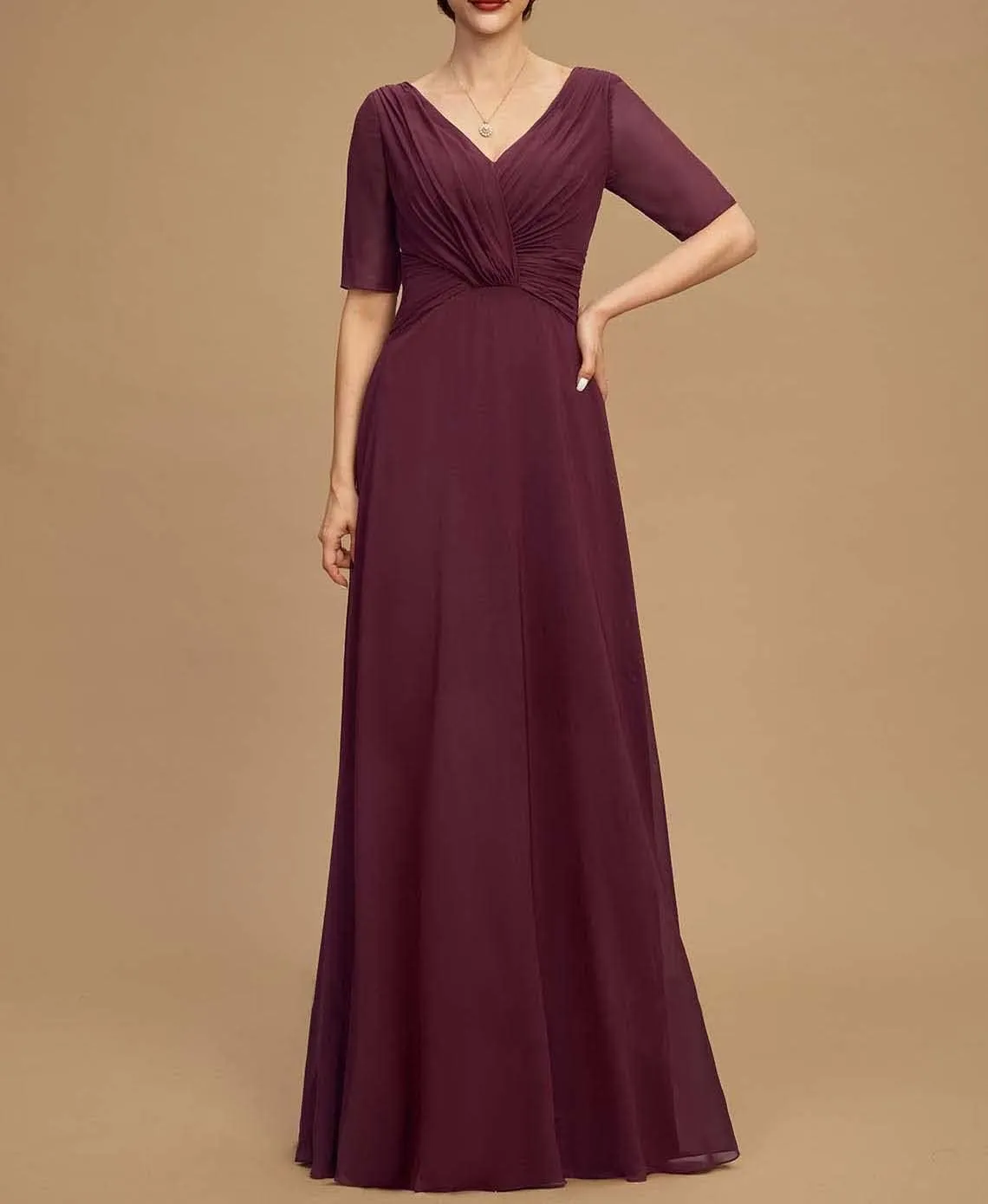NABN Lace Appliques Mother of The Bride Dress Half Sleeves A line Chiffon Formal Wedding Party Prom Gowns for Women