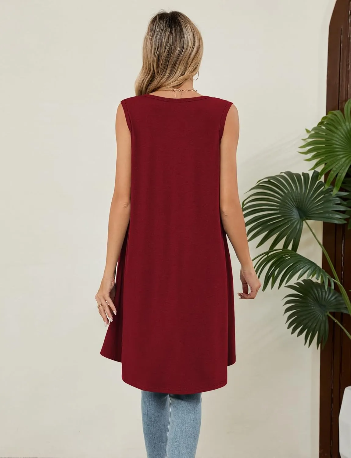 Naggoo Women's Summer Sleeveless Tunic Tops Button V Neck High Low Loose Flowy Casual Long Tank Tops