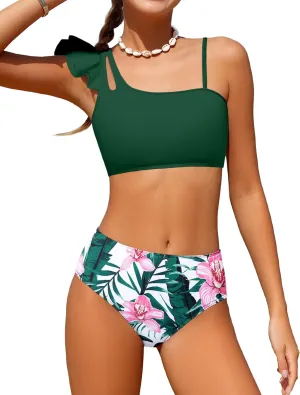 NAPU Girls Swimsuit 2 Piece Bikini Set Ruffle Bathing Suit for Girls Tropical Teen Swimsuits Summer Beach Swimwear 5-16 Years