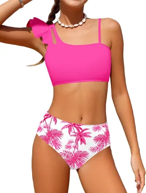 NAPU Girls Swimsuit 2 Piece Bikini Set Ruffle Bathing Suit for Girls Tropical Teen Swimsuits Summer Beach Swimwear 5-16 Years