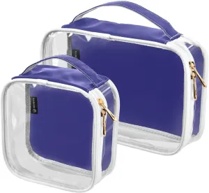 Navy Blue Clear Makeup Bags TSA Approved Toiletry Bag for Women Men Cosmetic Bags with Zipper Carry On Airport Airline Compliant Bag Quart Size PVC Travel Bags for Toiletries Cosmetics, 2 Pack