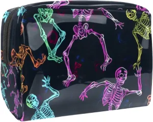 Neon Skeletons Dance Cosmetic Bags, Portable Travel Makeup Bags with Zipper, PVC Cosmetic Pouch Small Toiletry Bag Organizer Bags