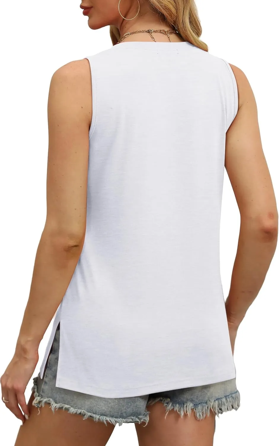 OFEEFAN Womens Tank Tops V Neck Loose Fit Basic Casual Summer Tops Side Split Sleeveless Shirts