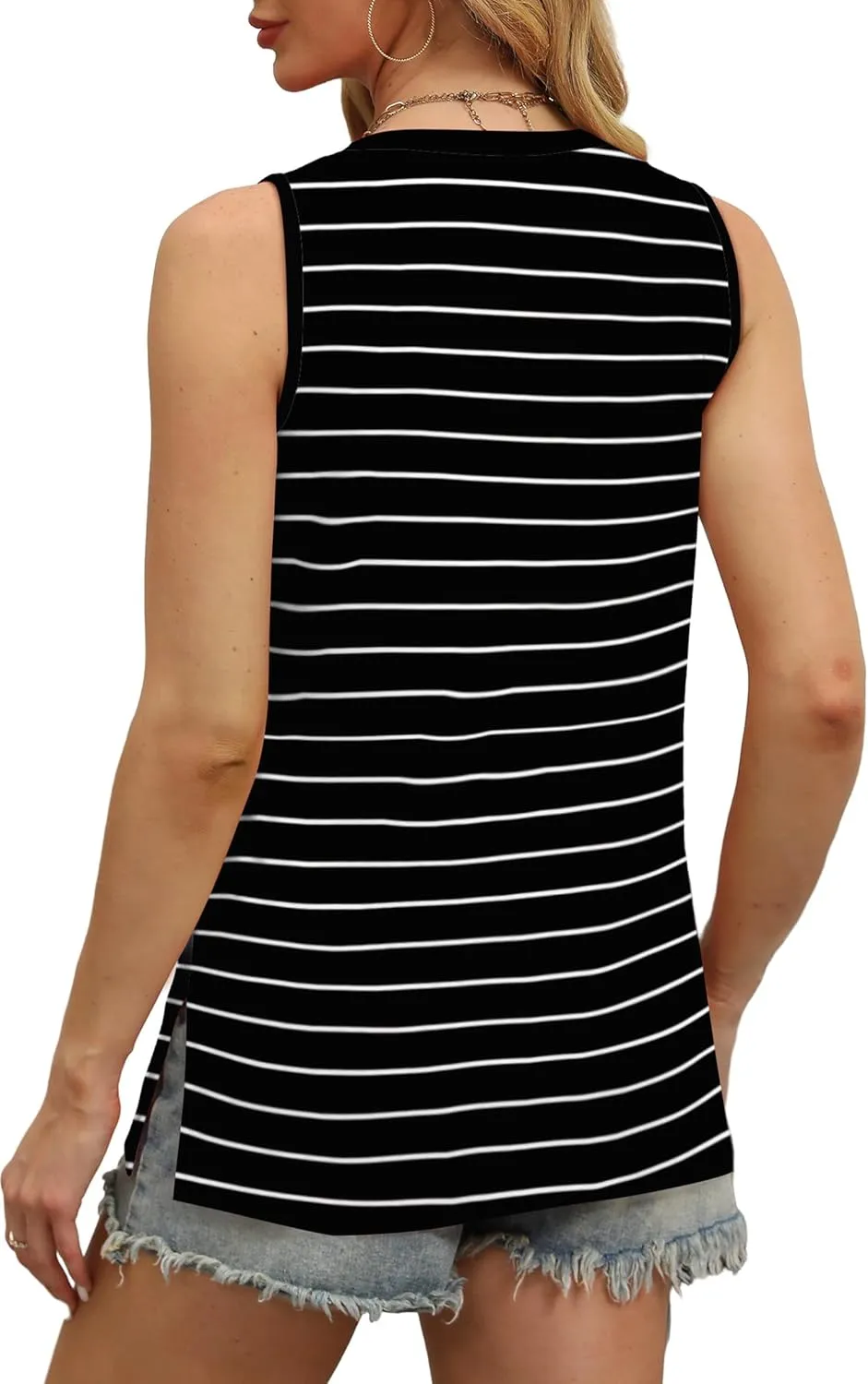 OFEEFAN Womens Tank Tops V Neck Loose Fit Basic Casual Summer Tops Side Split Sleeveless Shirts