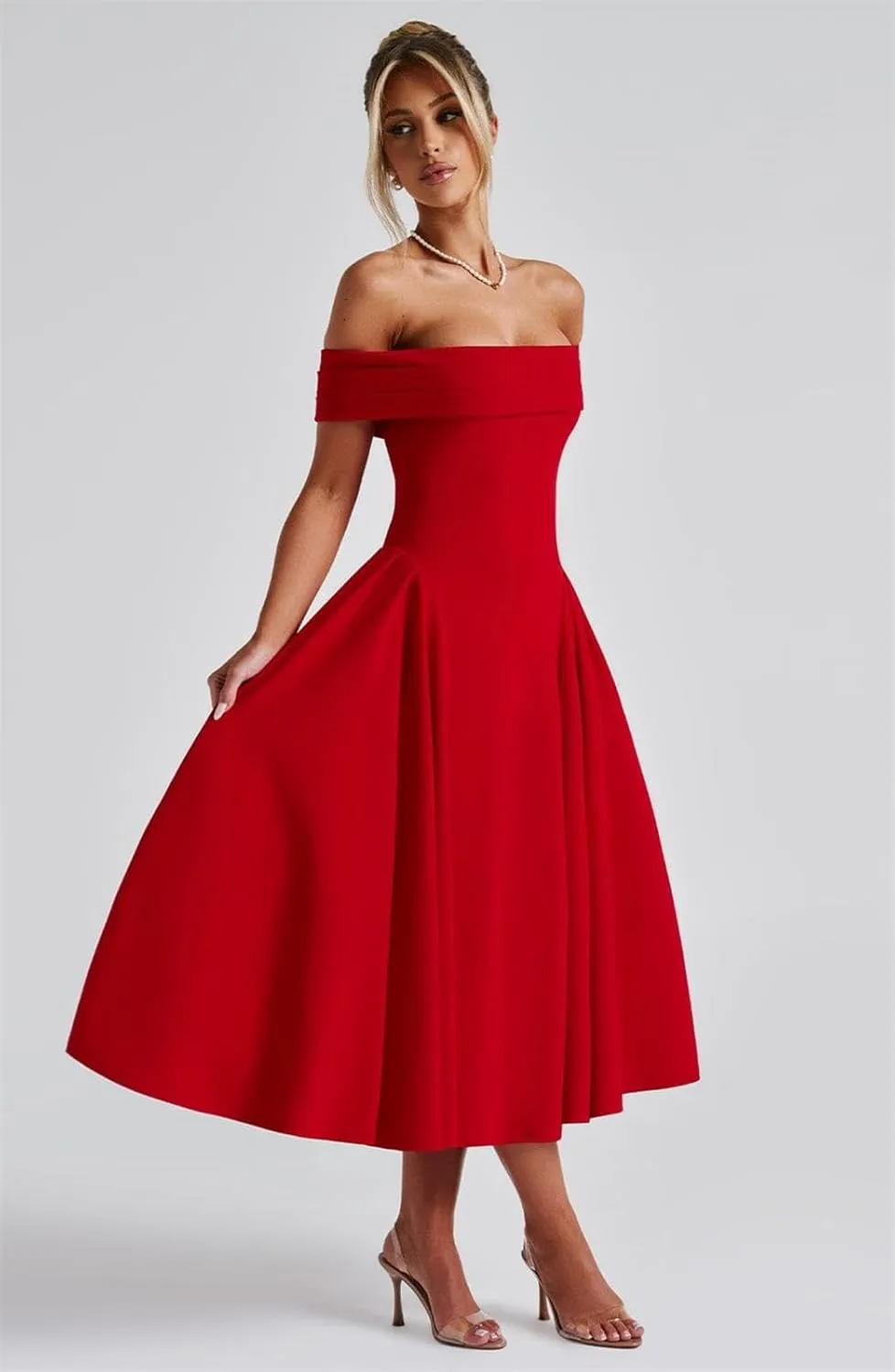 Off The Shoulder Prom Dresses A Line Satin Formal Evening Dress Tea Length Wedding Guest Gowns