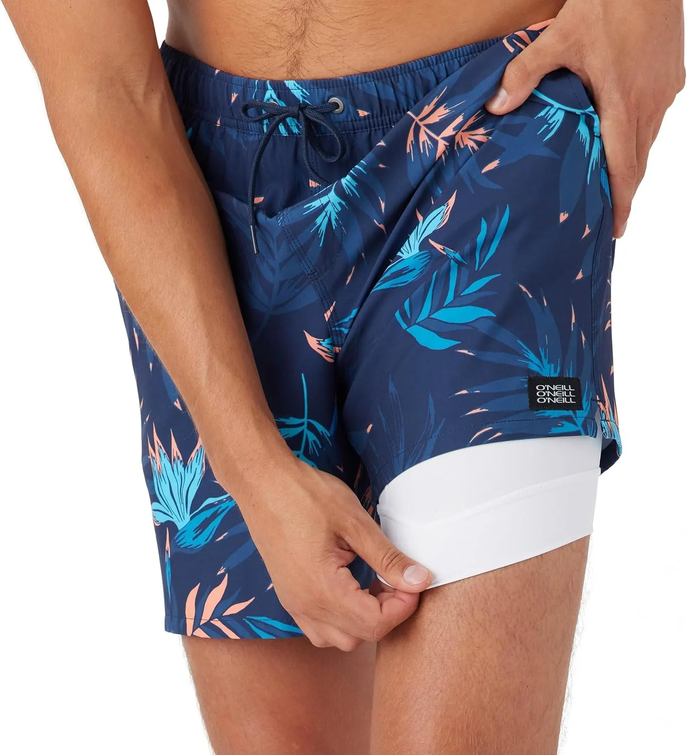 O'NEILL Men's 17 Inch Outseam Divergent Swim Trunks with Compression Liner, Elastic Waist Mens Swim Trunks, Compression Swim