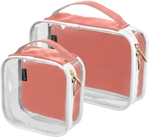 Orange Solid Clear Makeup Bags TSA Approved Toiletry Bag for Women Men Cosmetic Bags with Zipper Carry On Airport Airline Compliant Bag Quart Size PVC Travel Bags for Toiletries Accessories, 2 Pack