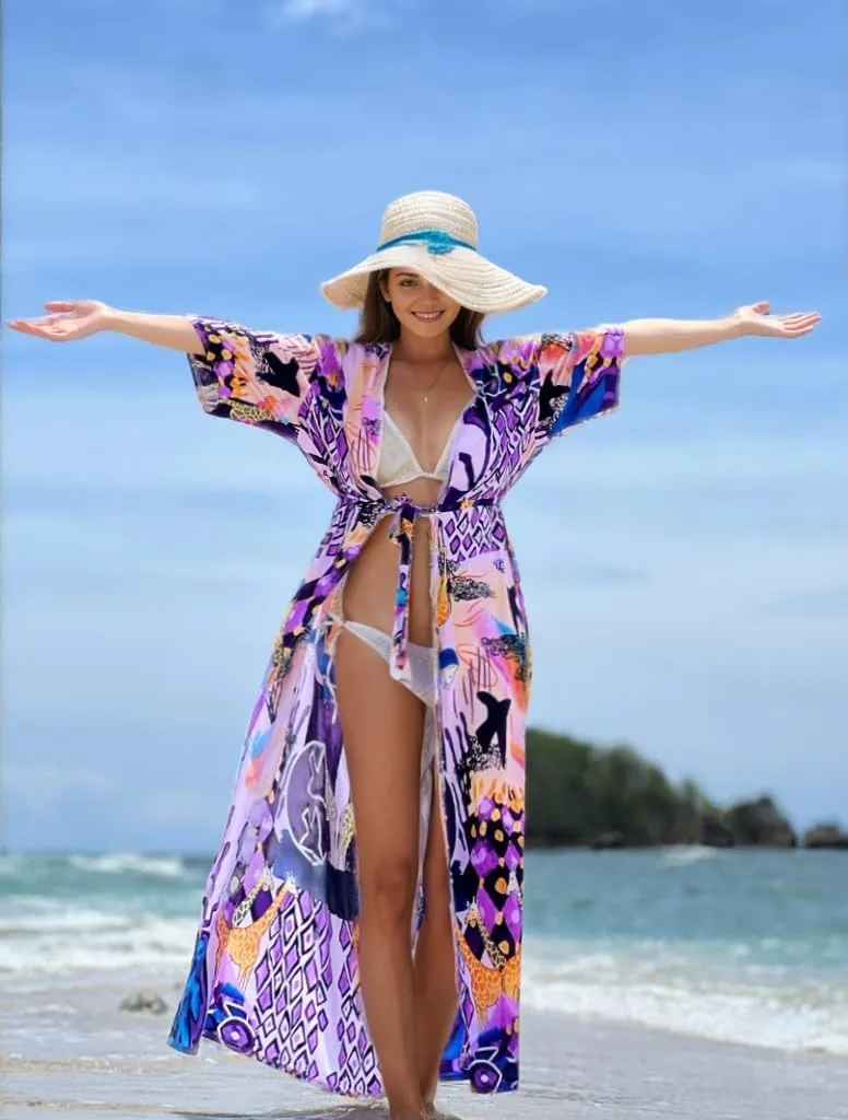 Over Sized Kimonos Women's Geometry Print Rayon Kimonos for Summer Loose Open Front Soft Long Bird