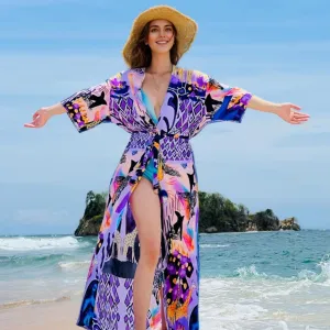Over Sized Kimonos Women's Geometry Print Rayon Kimonos for Summer Loose Open Front Soft Long Bird