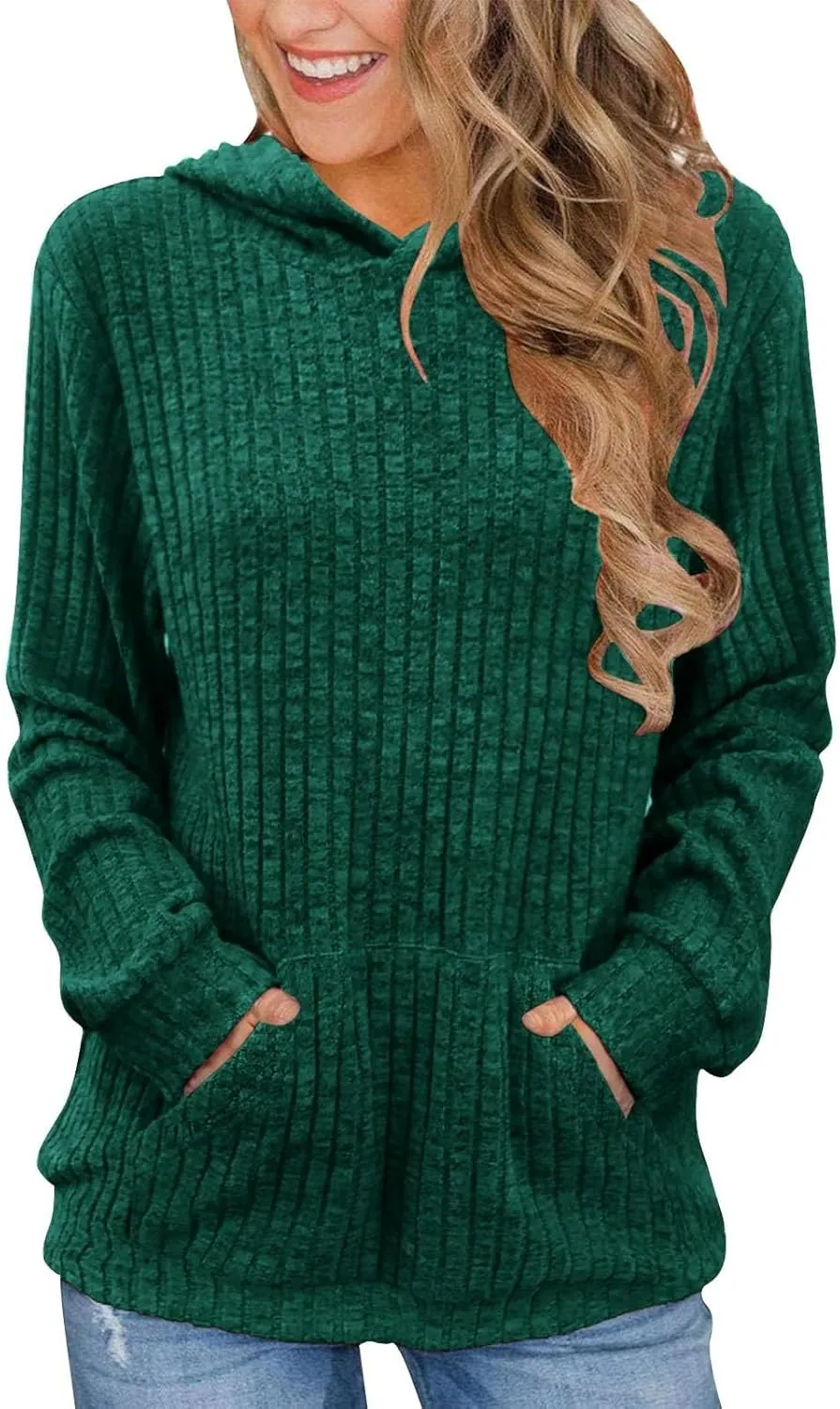 Oversized Hoodies for Women Comfy Long Sleeve Shirts Kangaroo Pocket Pullover Sweatshirts Ribbed Knit Tunic Sweaters