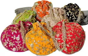 Pack of 15 Handmade Women's Velvet Embroidered Potli Purse Bag Pouch Drawstring Bag Indian Potli Handbag