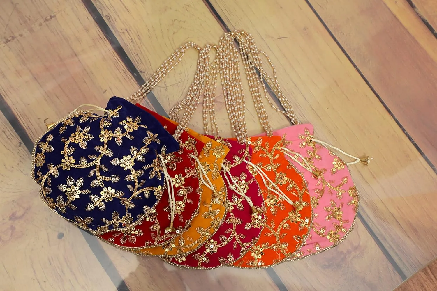 Pack of 15 Handmade Women's Velvet Embroidered Potli Purse Bag Pouch Drawstring Bag Indian Potli Handbag