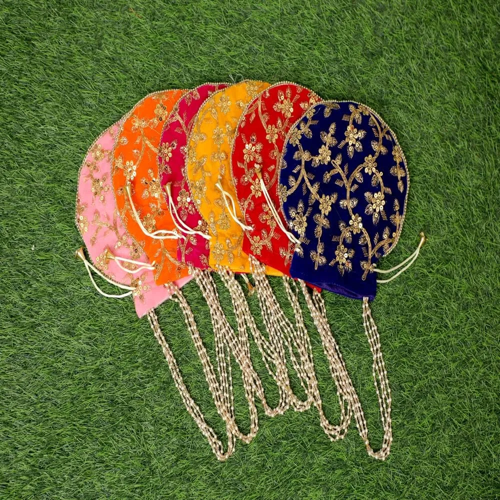 Pack of 15 Handmade Women's Velvet Embroidered Potli Purse Bag Pouch Drawstring Bag Indian Potli Handbag