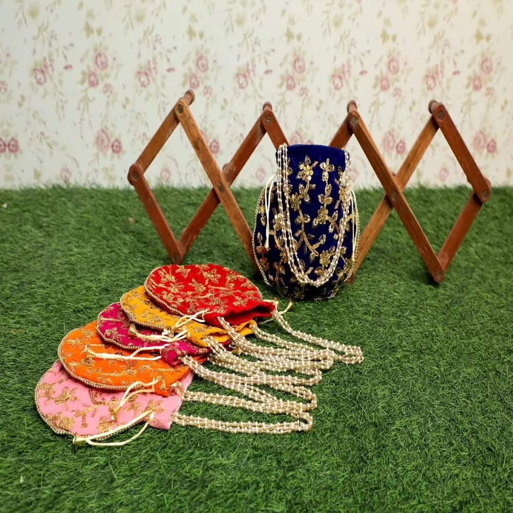 Pack of 15 Handmade Women's Velvet Embroidered Potli Purse Bag Pouch Drawstring Bag Indian Potli Handbag