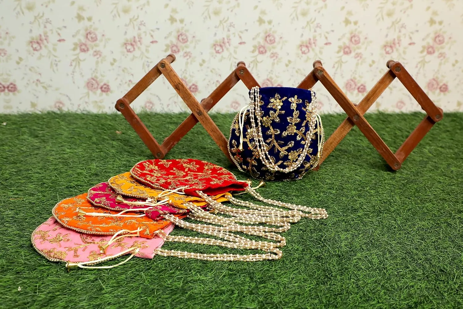 Pack of 15 Handmade Women's Velvet Embroidered Potli Purse Bag Pouch Drawstring Bag Indian Potli Handbag