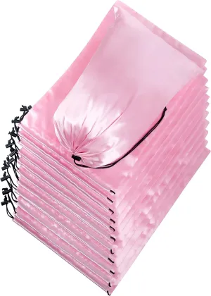 PALTERWEAR Smooth Satin Bags with Drawstring and Toggle for Delicate Items - Lingerie, Wigs, Shoes, Silk (Pink, 10 x 15 inch - 12 pack)