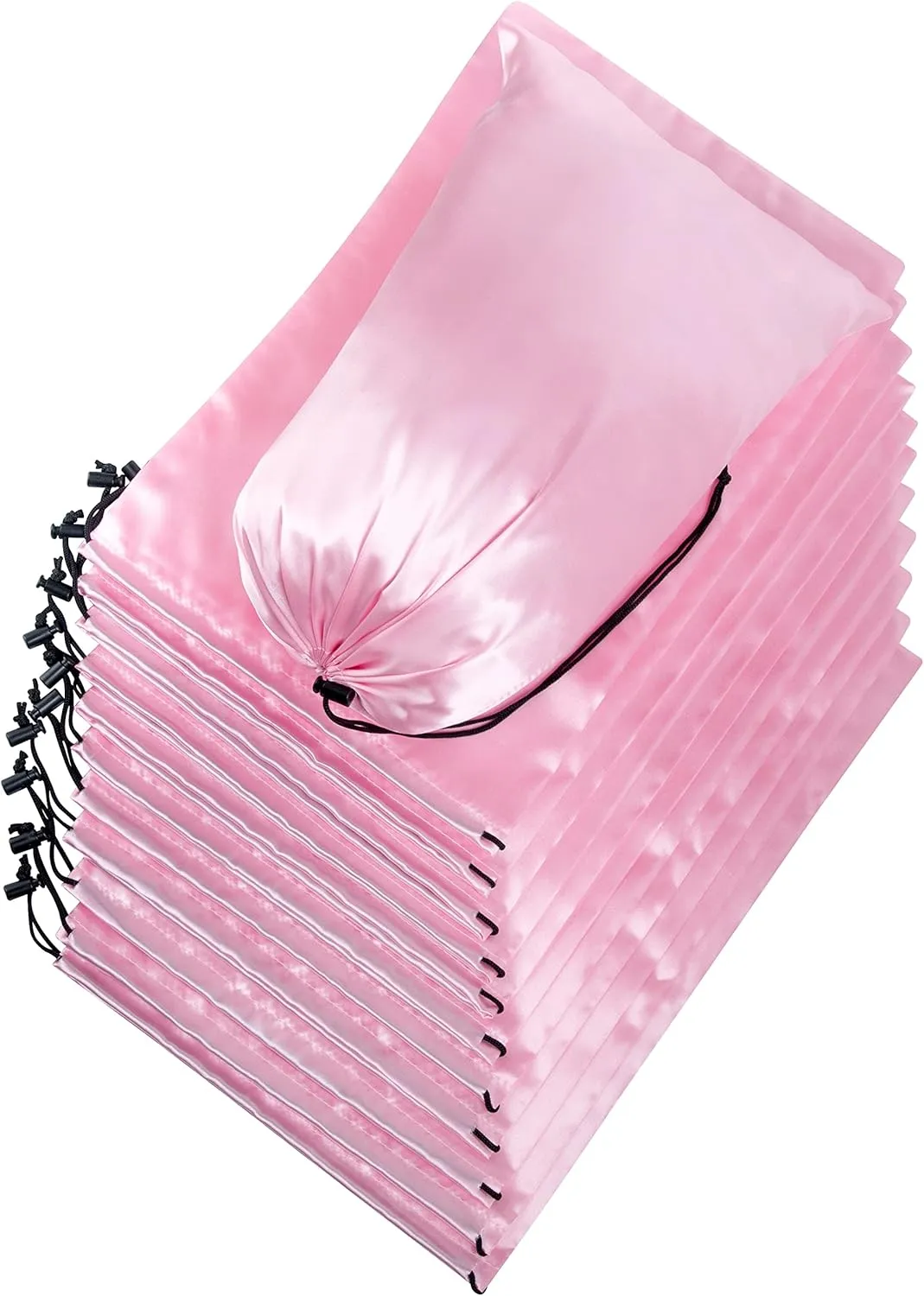 PALTERWEAR Smooth Satin Bags with Drawstring and Toggle for Delicate Items - Lingerie, Wigs, Shoes, Silk (Pink, 10 x 15 inch - 12 pack)