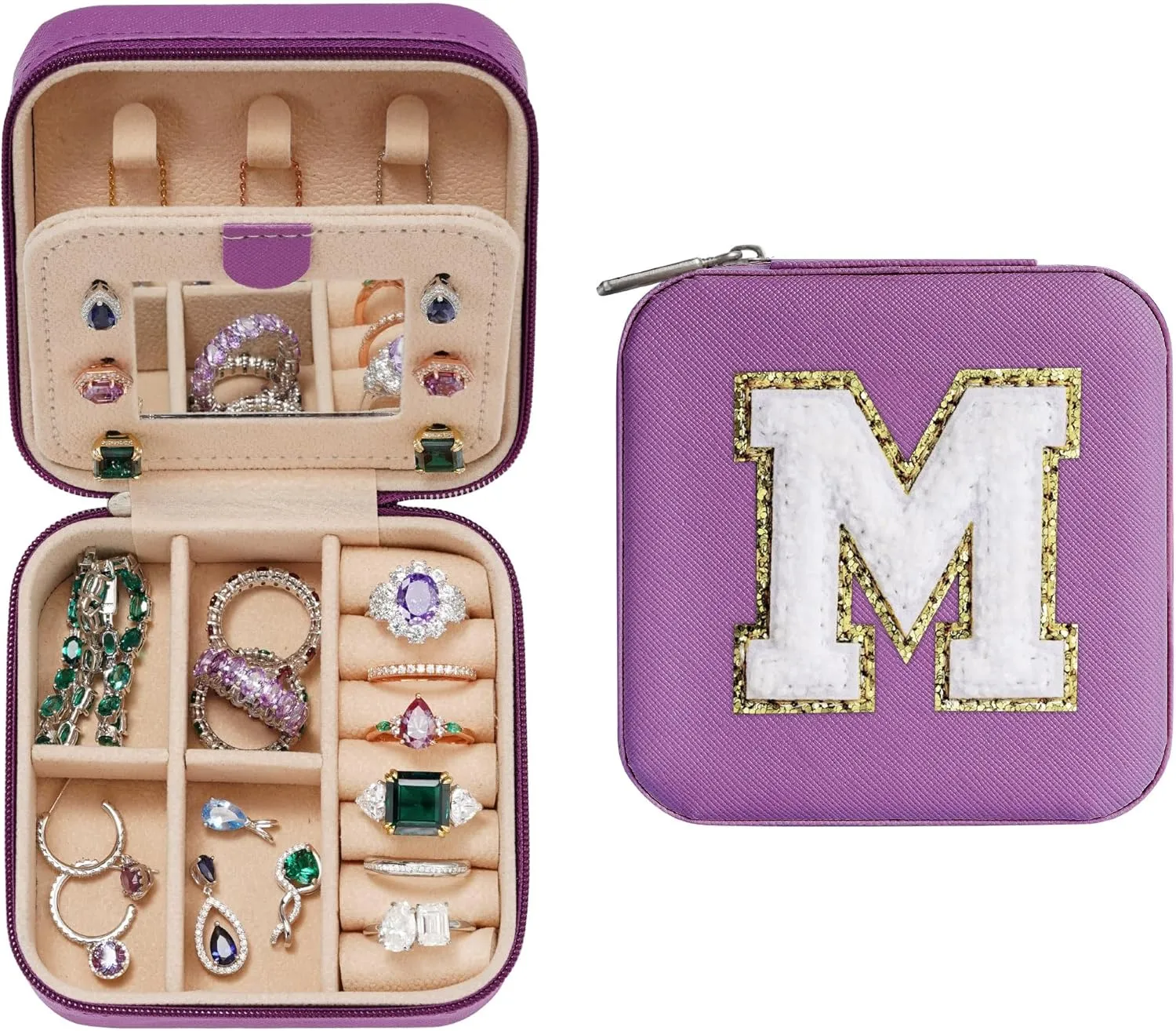 Parima 2025 Graduation Gifts - Trendy Initial Travel Jewelry Case, Graduation Gifts for Women Birthday Gifts Travel Gifts | Cute Purple Stuff - Graduation Travel Essentials - Letter M, Purple